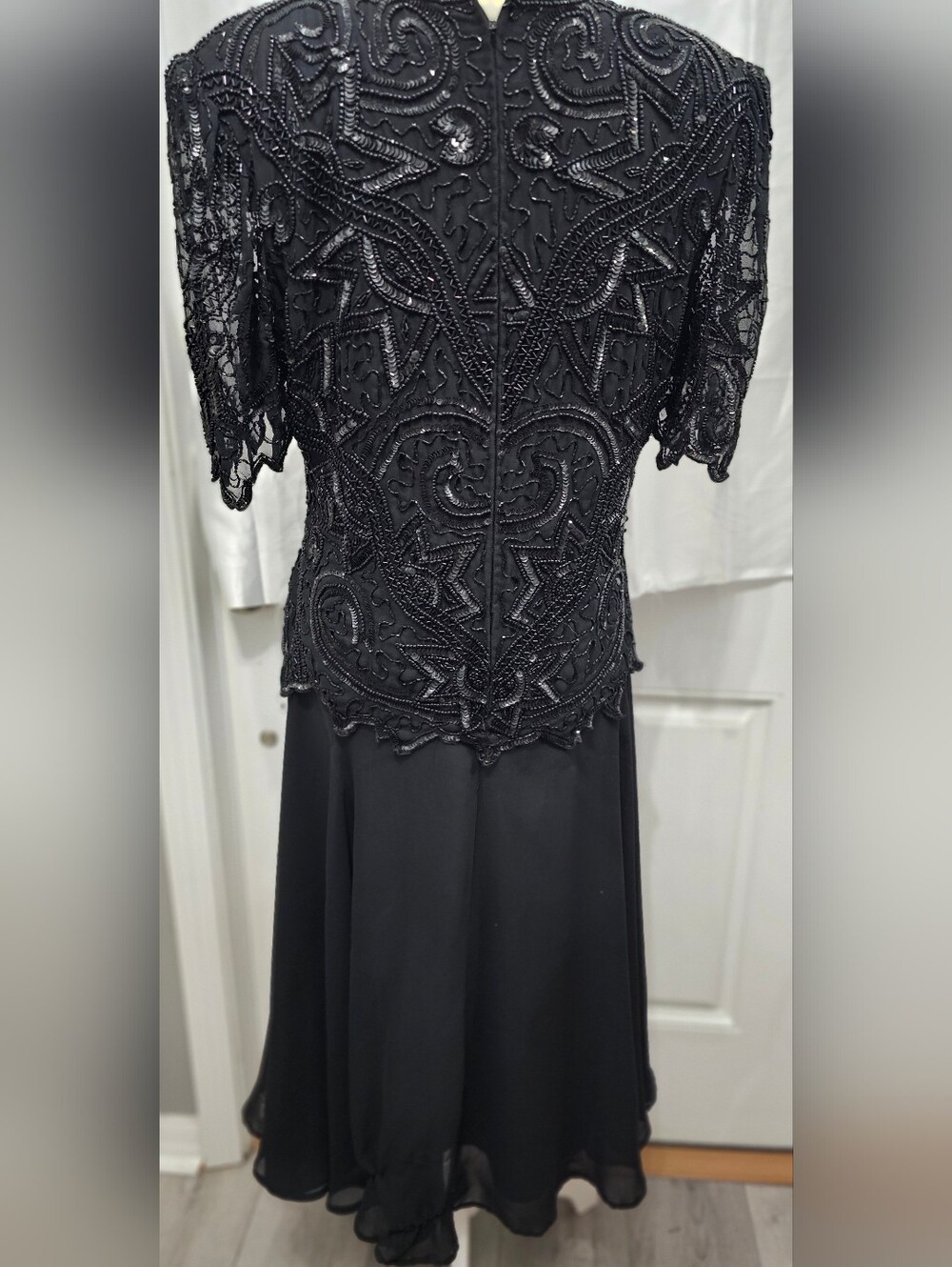 💜 Vintage Brilliante by JA Black Beaded Formal Mother Of The Groom Dress Large - Picture 4 of 7